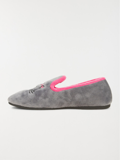 Pantoufle broderie chat gris (36-42) Pantoufle broderie chat gris (36-42)