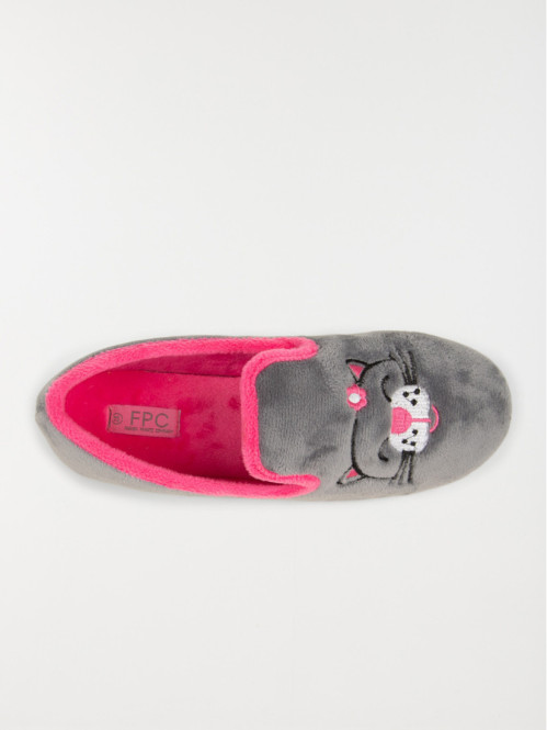 Pantoufle broderie chat gris (36-42) Pantoufle broderie chat gris (36-42)