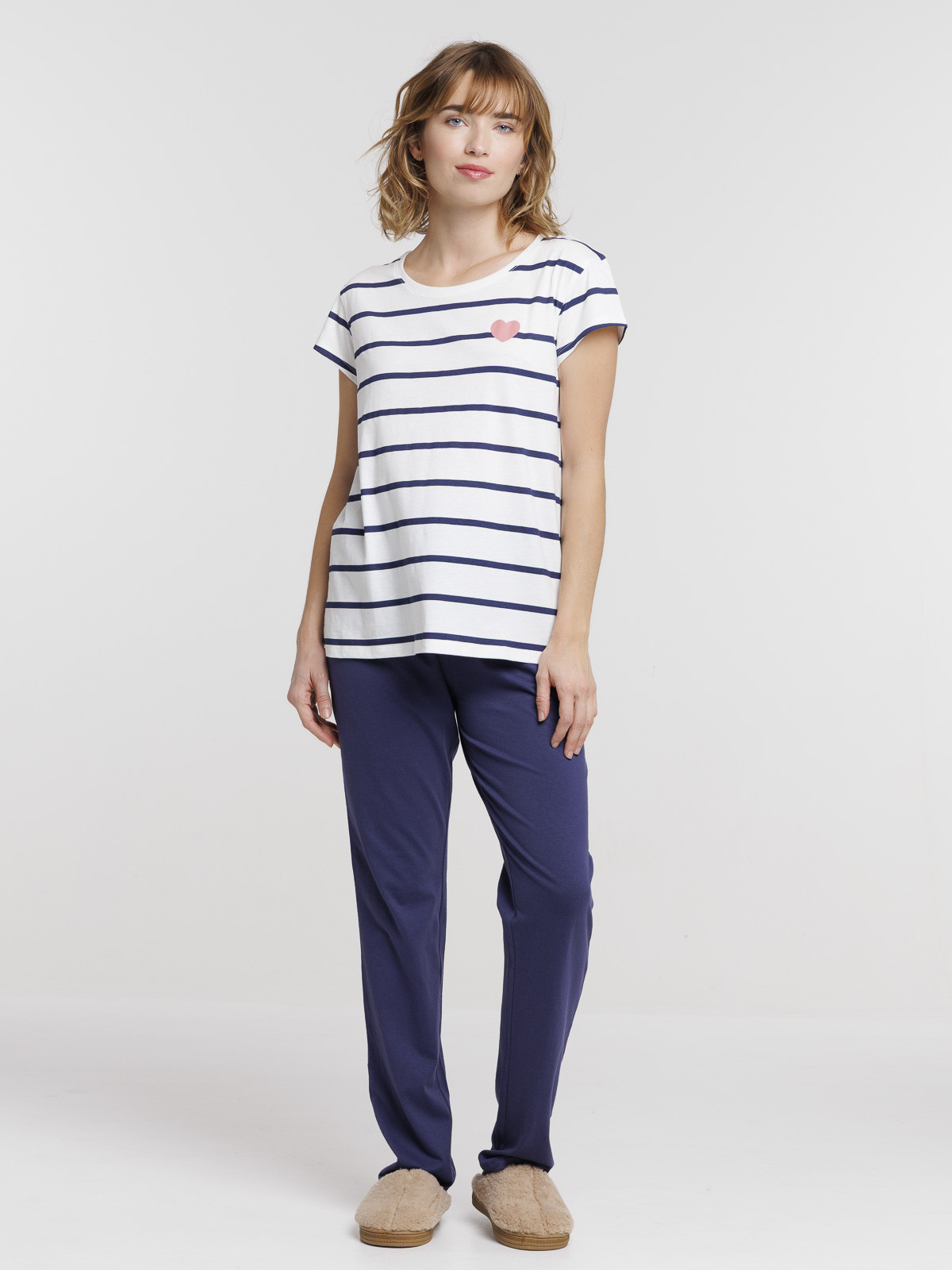 Pyjama rayé et coeur femme