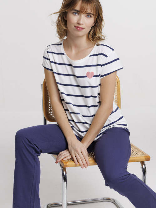 Pyjama rayé et coeur femme