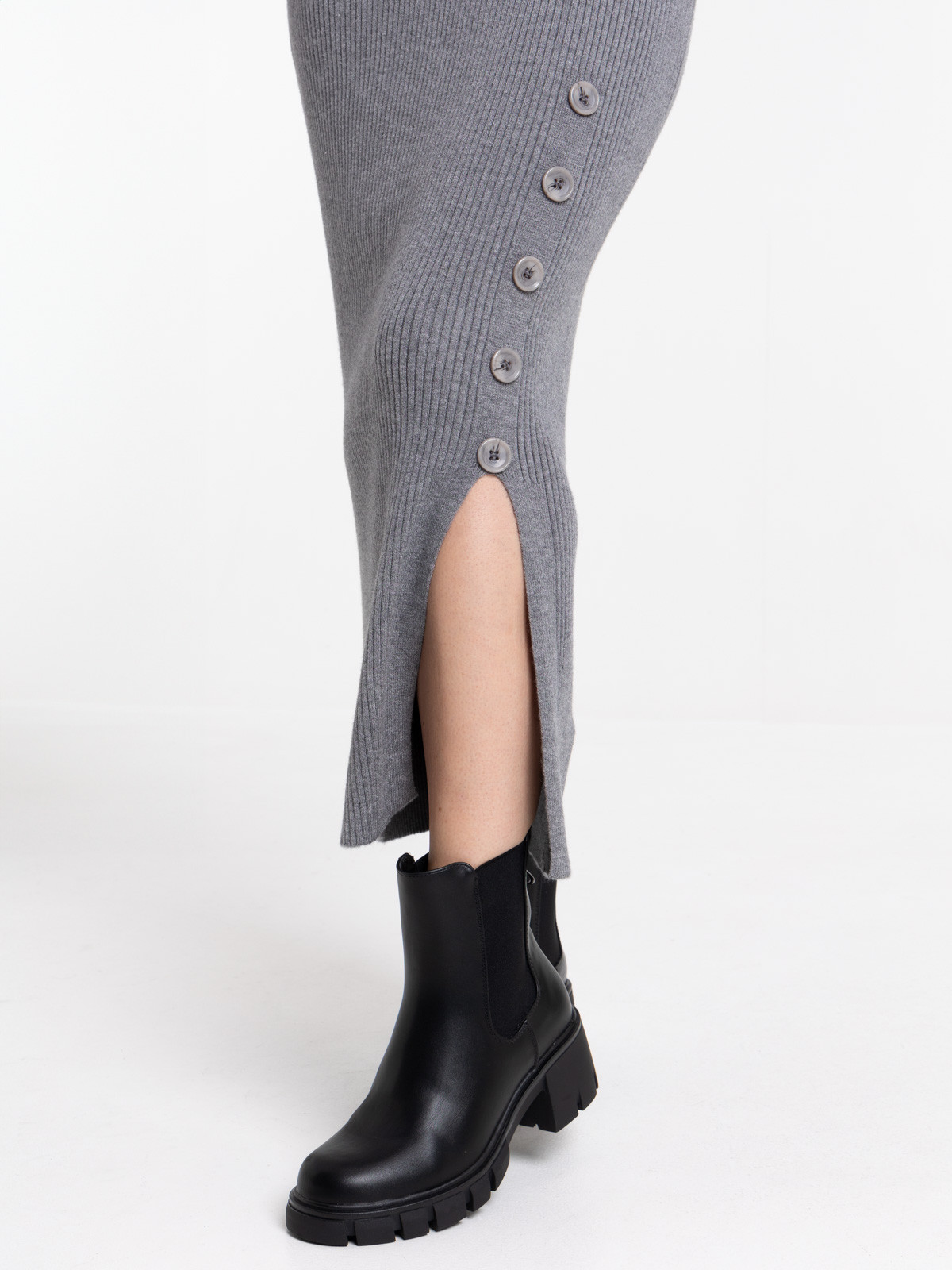 Robe longue anthracite chiné femme