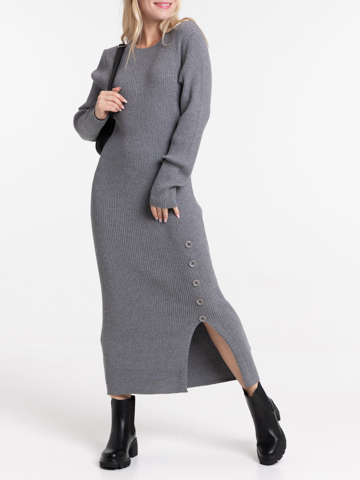 Robe longue anthracite chiné femme