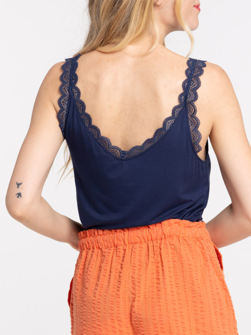 Débardeur dentelle blue naval femme Débardeur dentelle blue naval femme