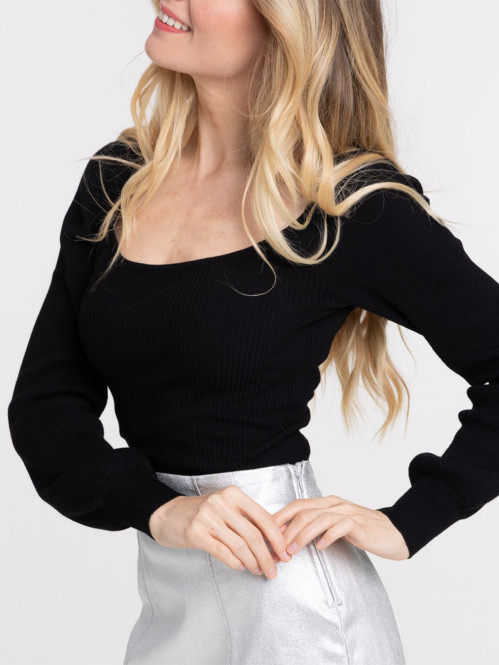 Pull col rond noir femme