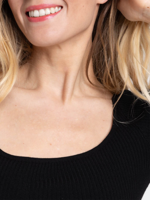 Pull col rond noir femme