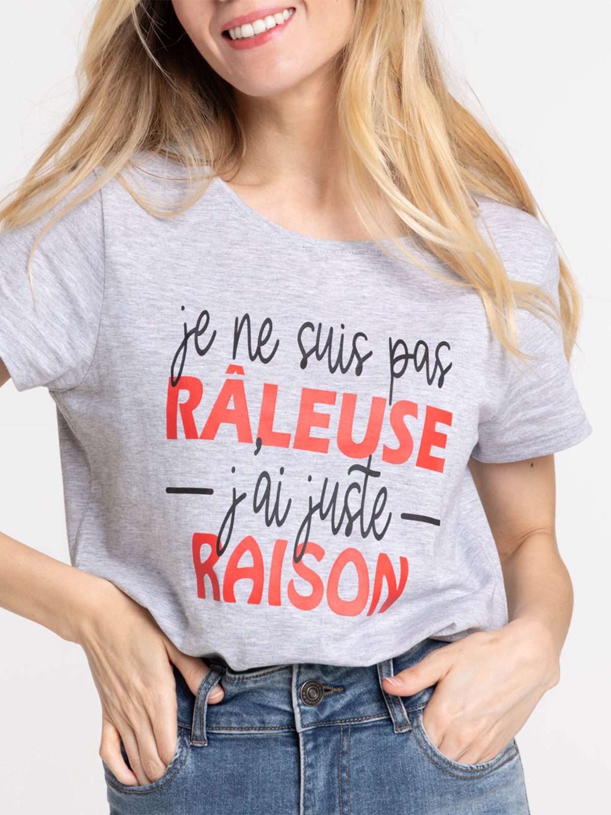 Tee-shirt gris chiné message femme