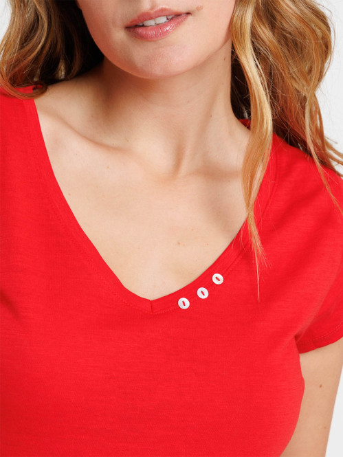 T-shirt col V avec boutons...