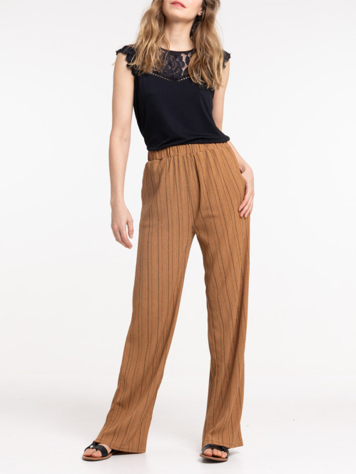 Pantalon large rayé femme