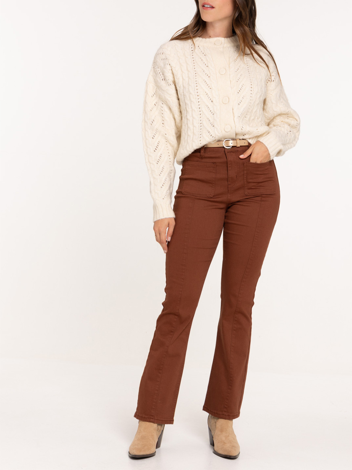 Pantalon flare avec ceinture femme