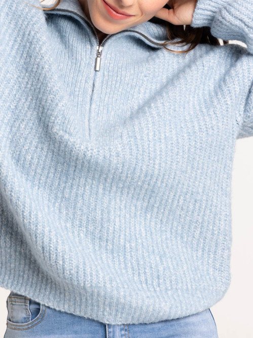 Pull col camionneur denim stone femme Pull col camionneur denim stone femme