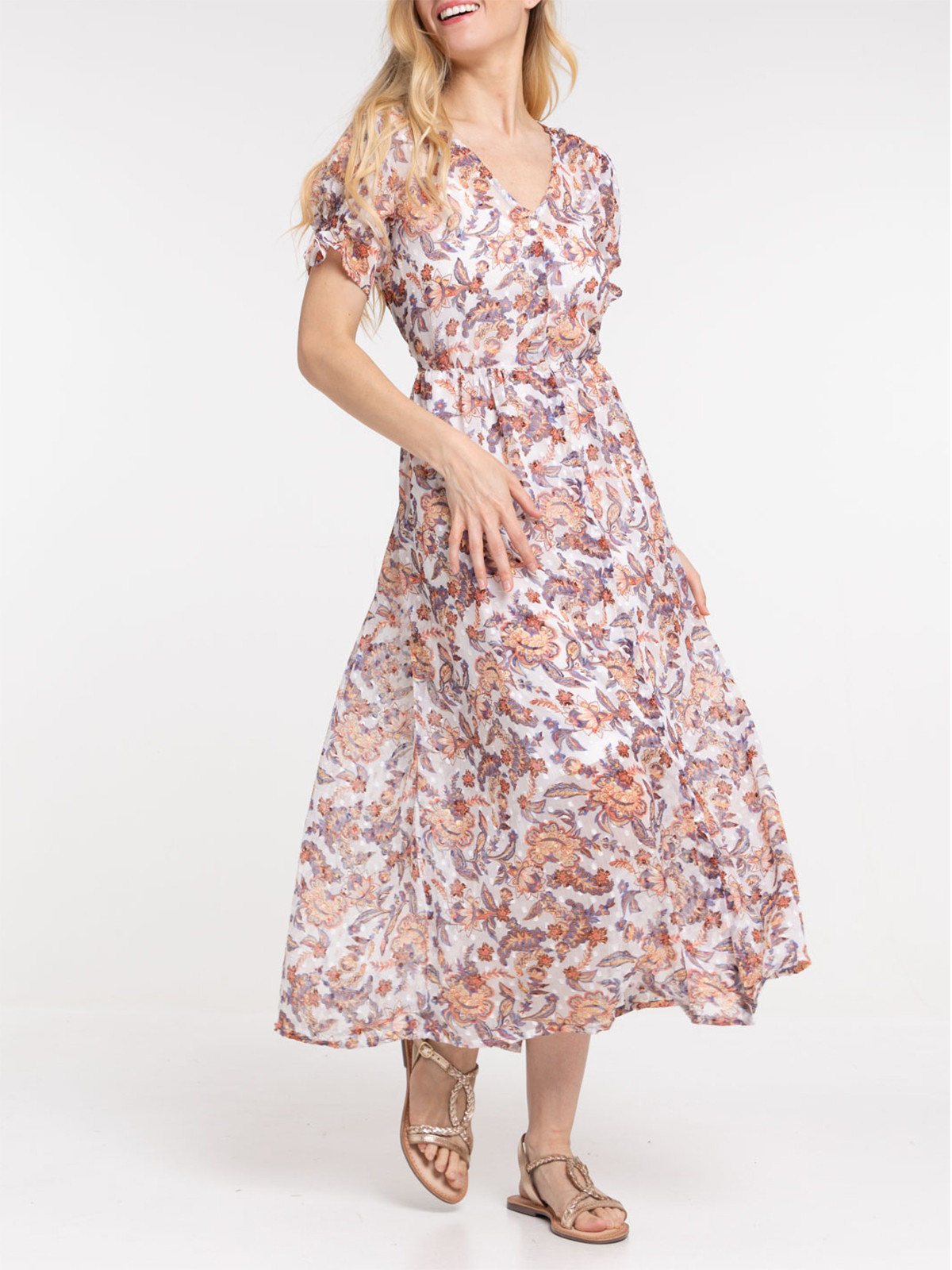 Robe longue imprimée fleurie femme