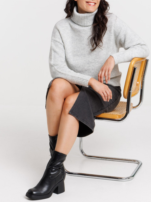 Pull col roulé gris chiné...