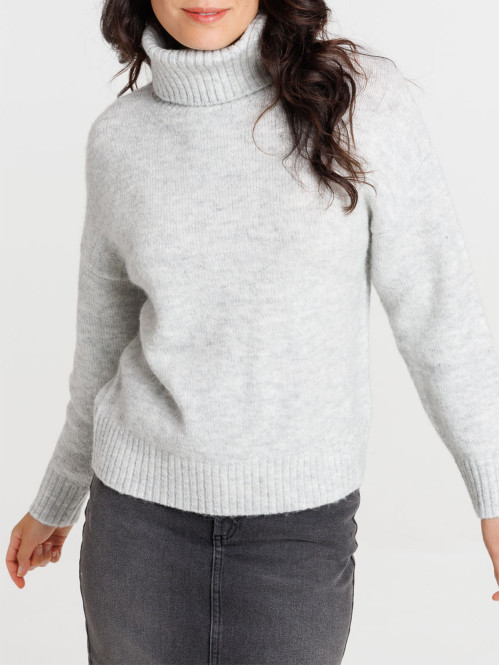 Pull col roulé gris chiné...
