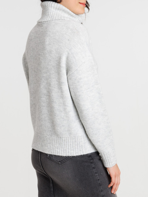 Pull col roulé gris chiné...