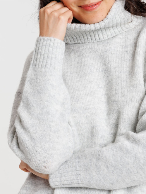 Pull col roulé gris chiné...