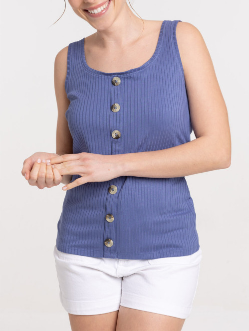Débardeur boutons bleu de fès femme Débardeur boutons bleu de fès femme
