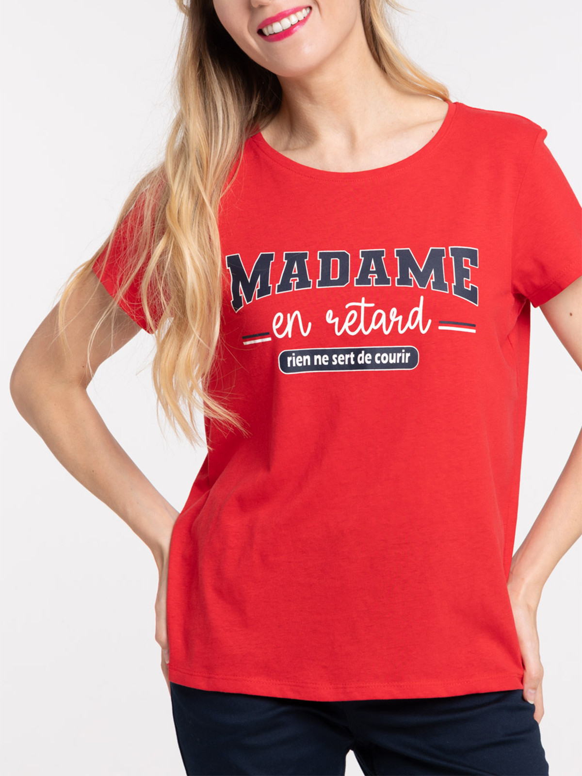 T-shirt rouge kiss message femme