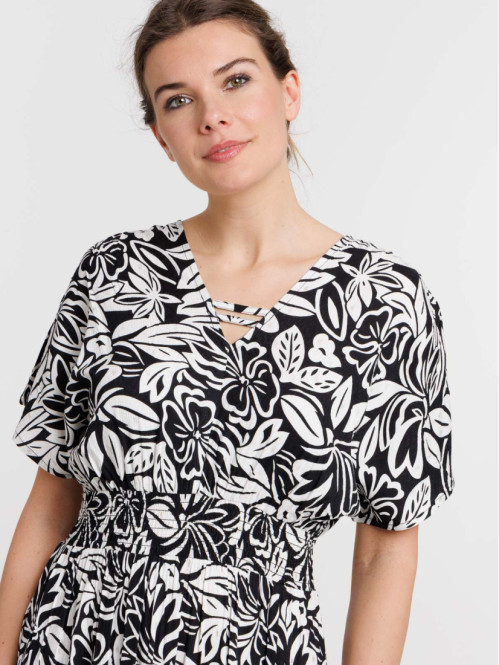 Robe longue motif floral femme