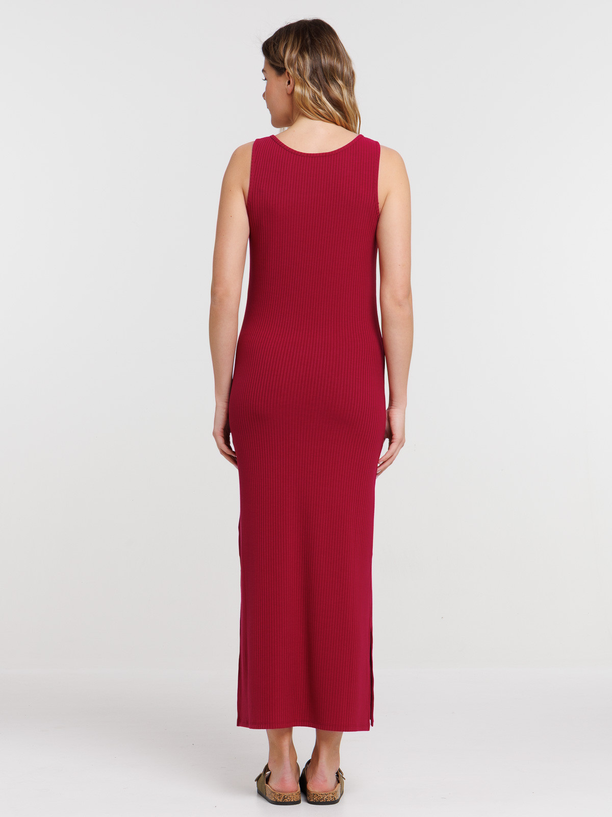 Robe longue côtelée bourgogne femme