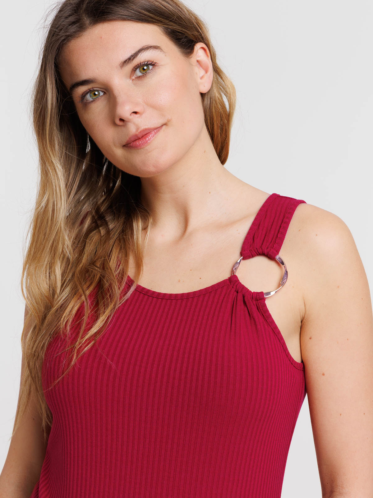 Robe longue côtelée bourgogne femme