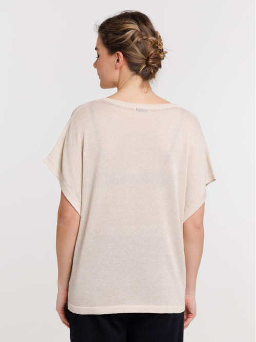 Pull femme col V brillant