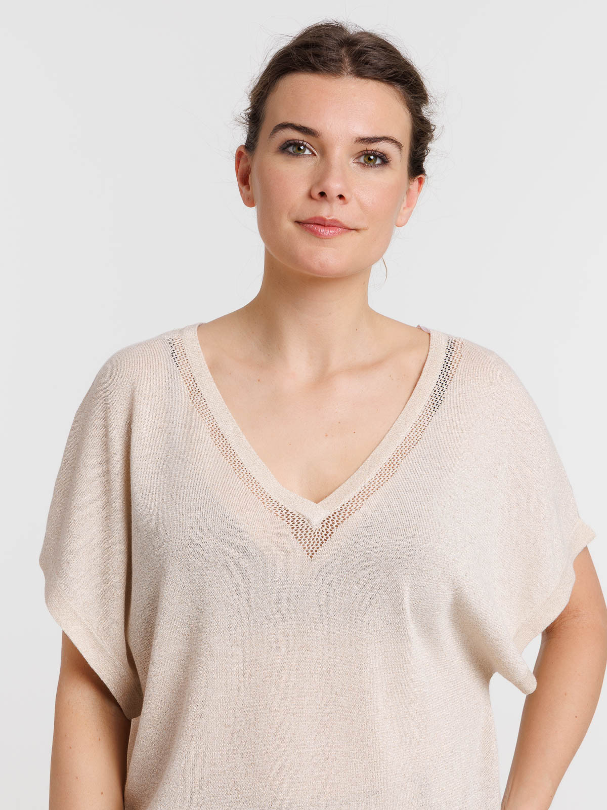 Pull femme col V brillant