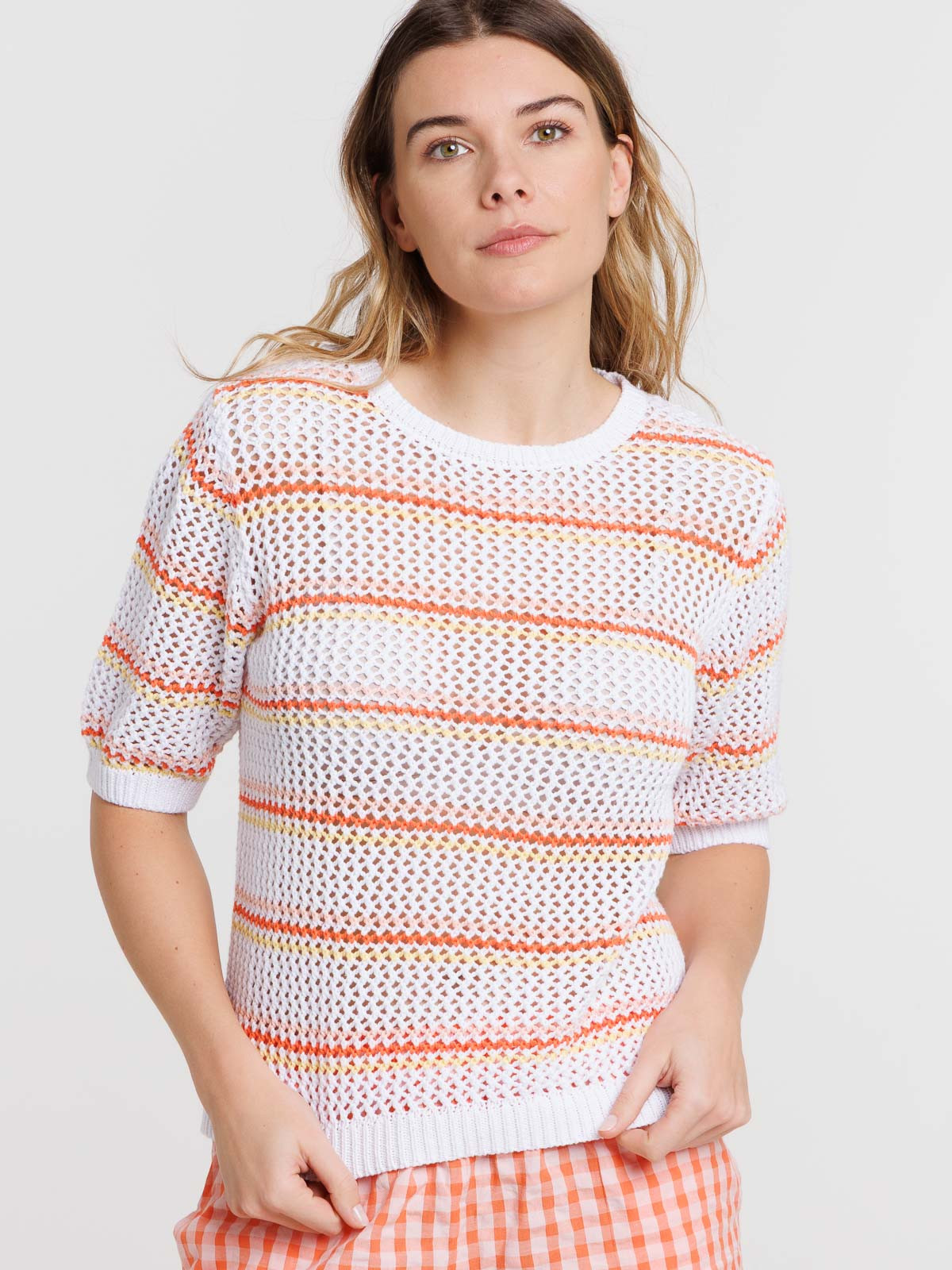 Pull manches courtes rayures femme