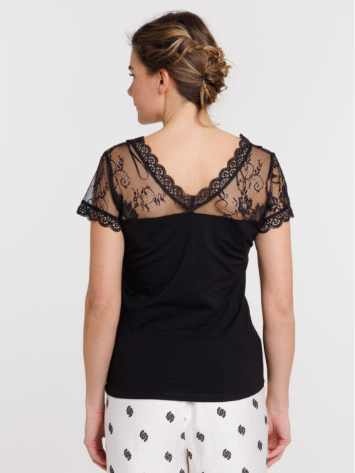 T-shirt dentelle noir femme