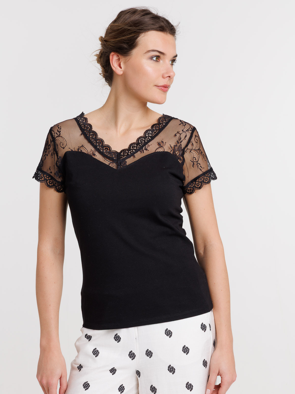 T-shirt dentelle noir femme