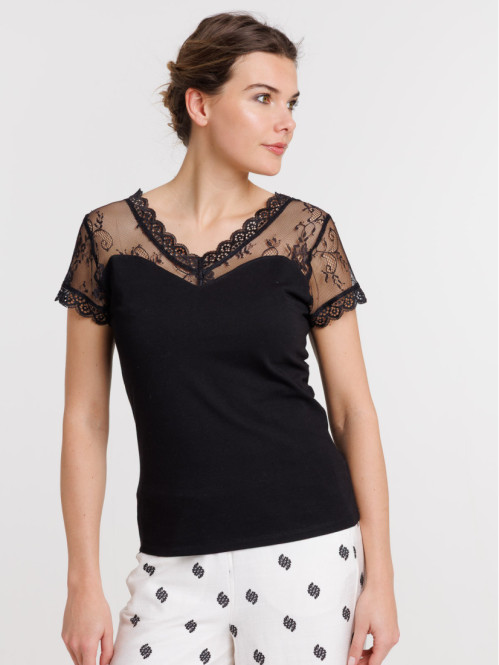 T-shirt dentelle noir femme