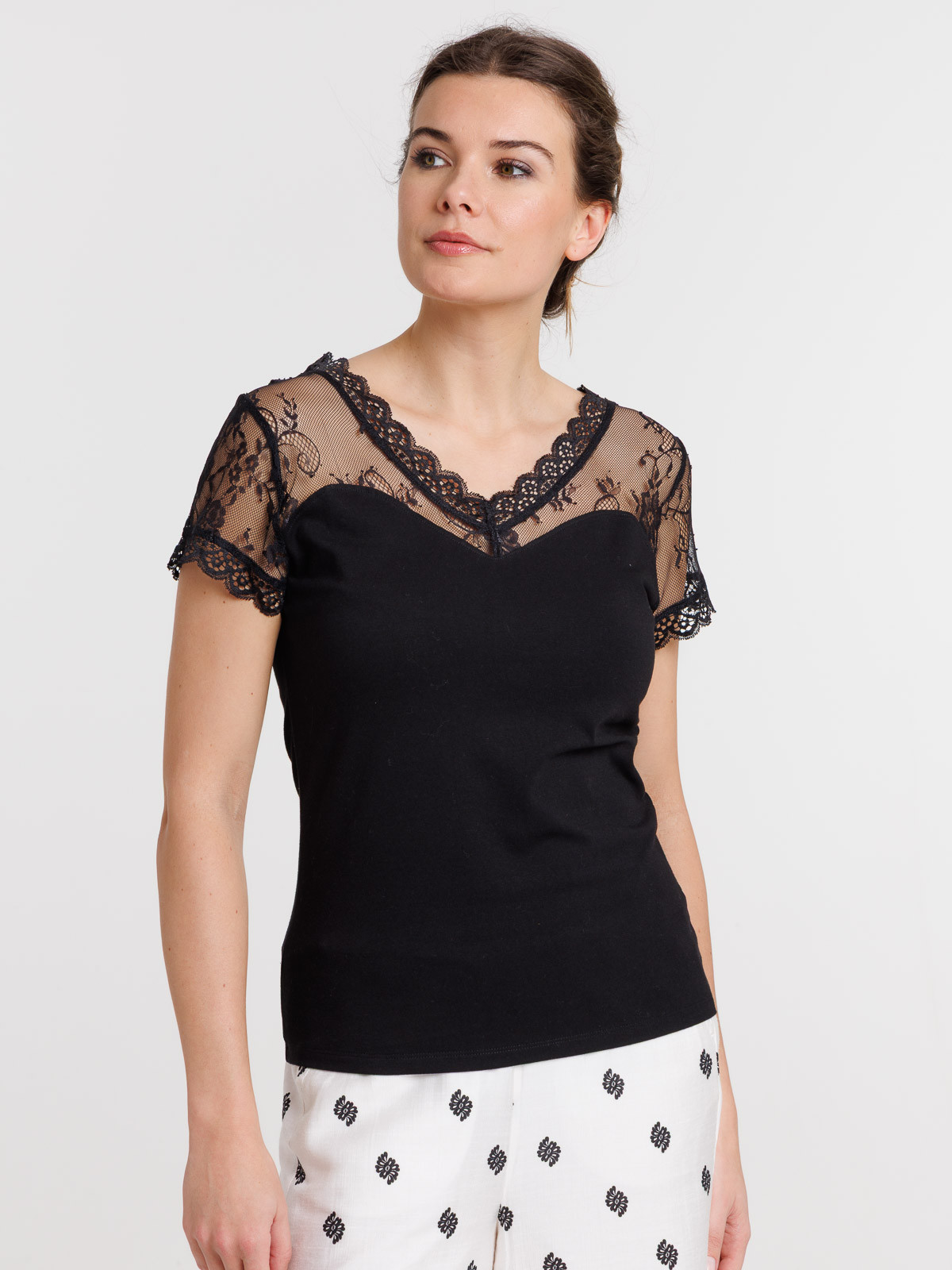 T-shirt dentelle noir femme