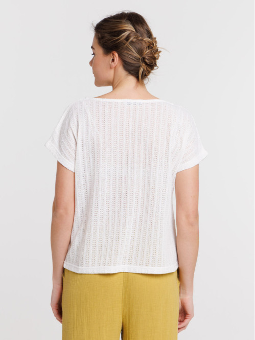 T-shirt maille ajourée écru...