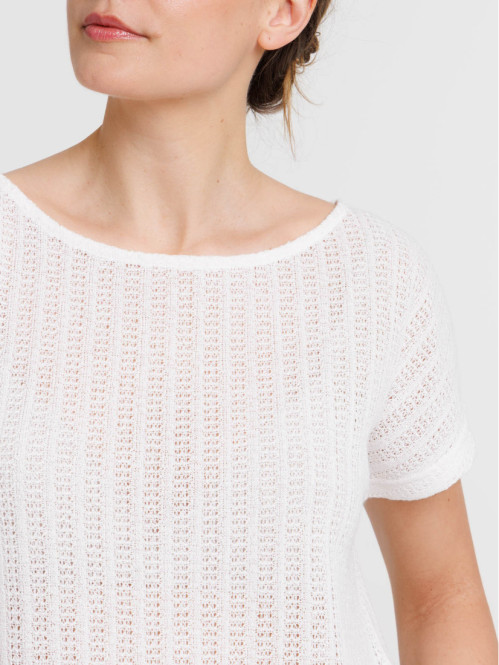T-shirt maille ajourée écru...