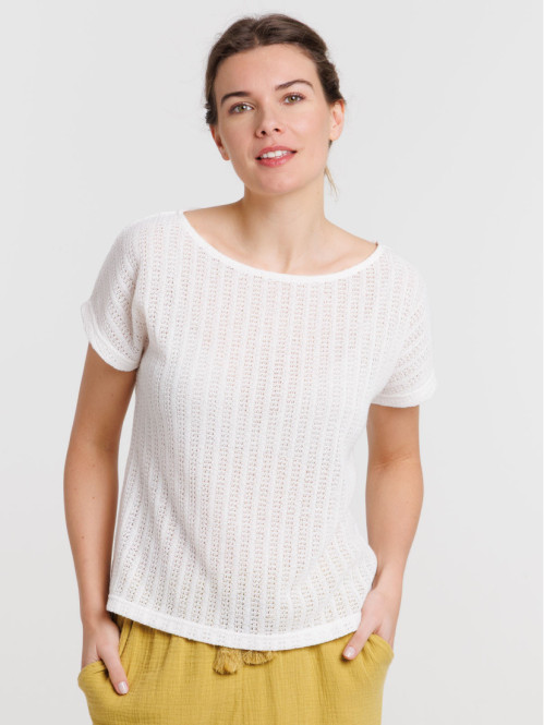 T-shirt maille ajourée écru...