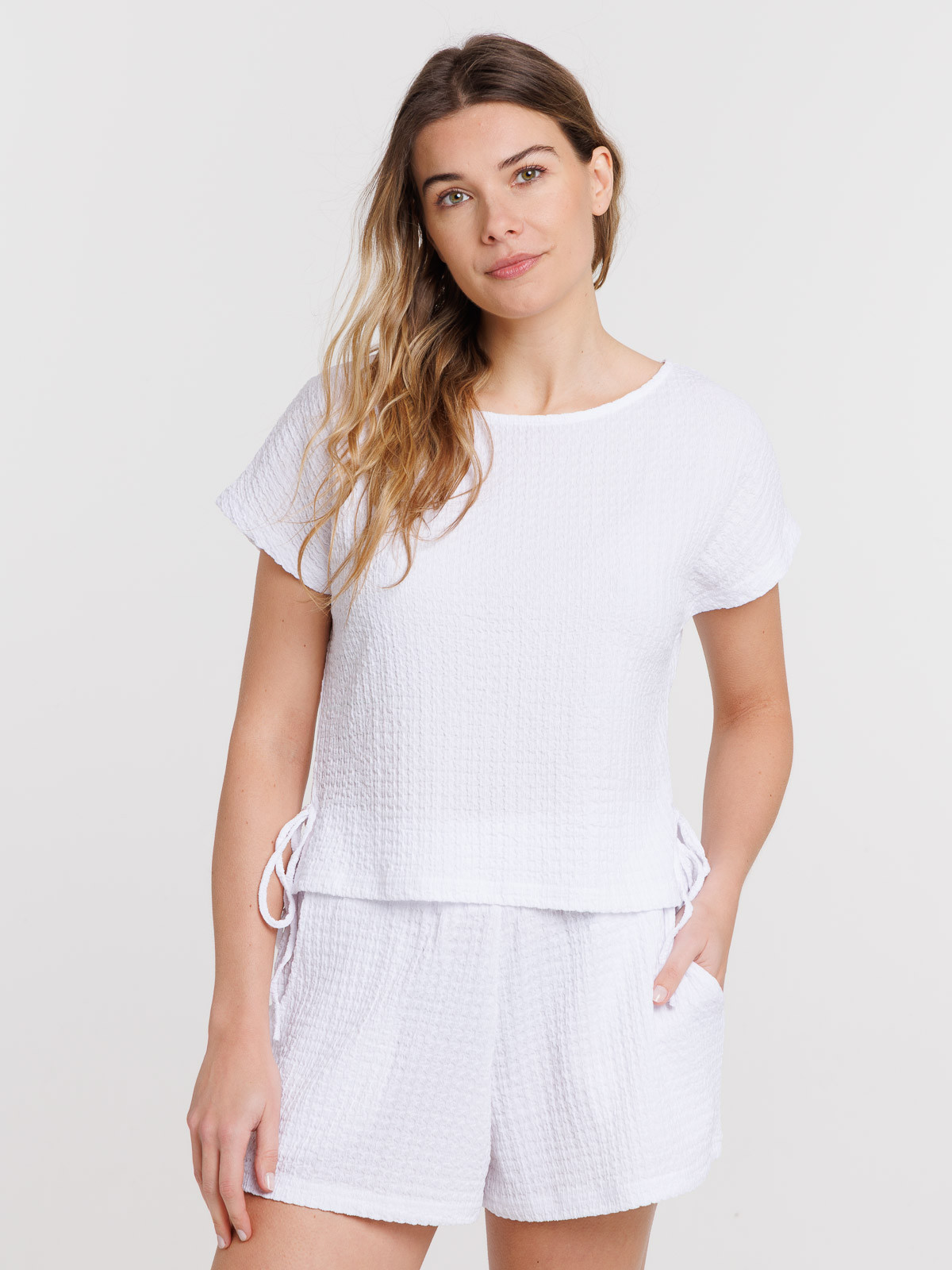 T-shirt noeuds côtés blanc femme