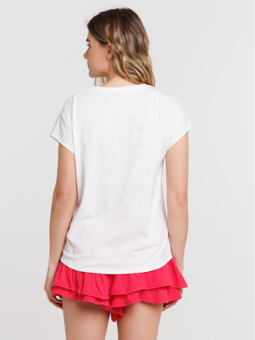 T-shirt col V motif piment...