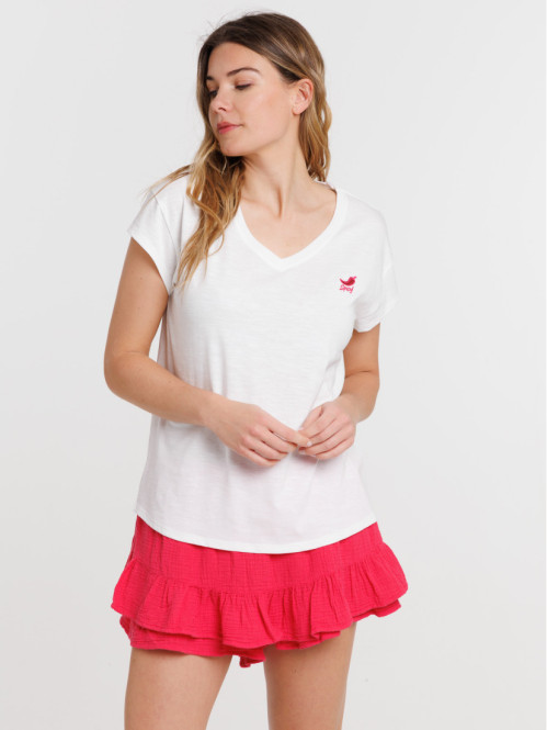 T-shirt col V motif piment...