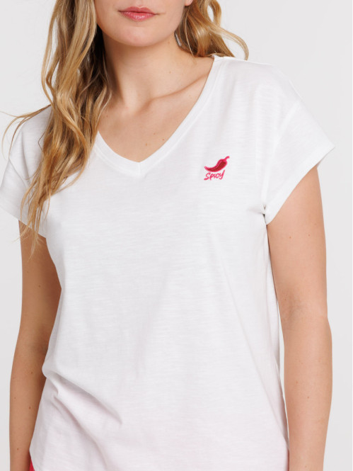T-shirt col V motif piment...