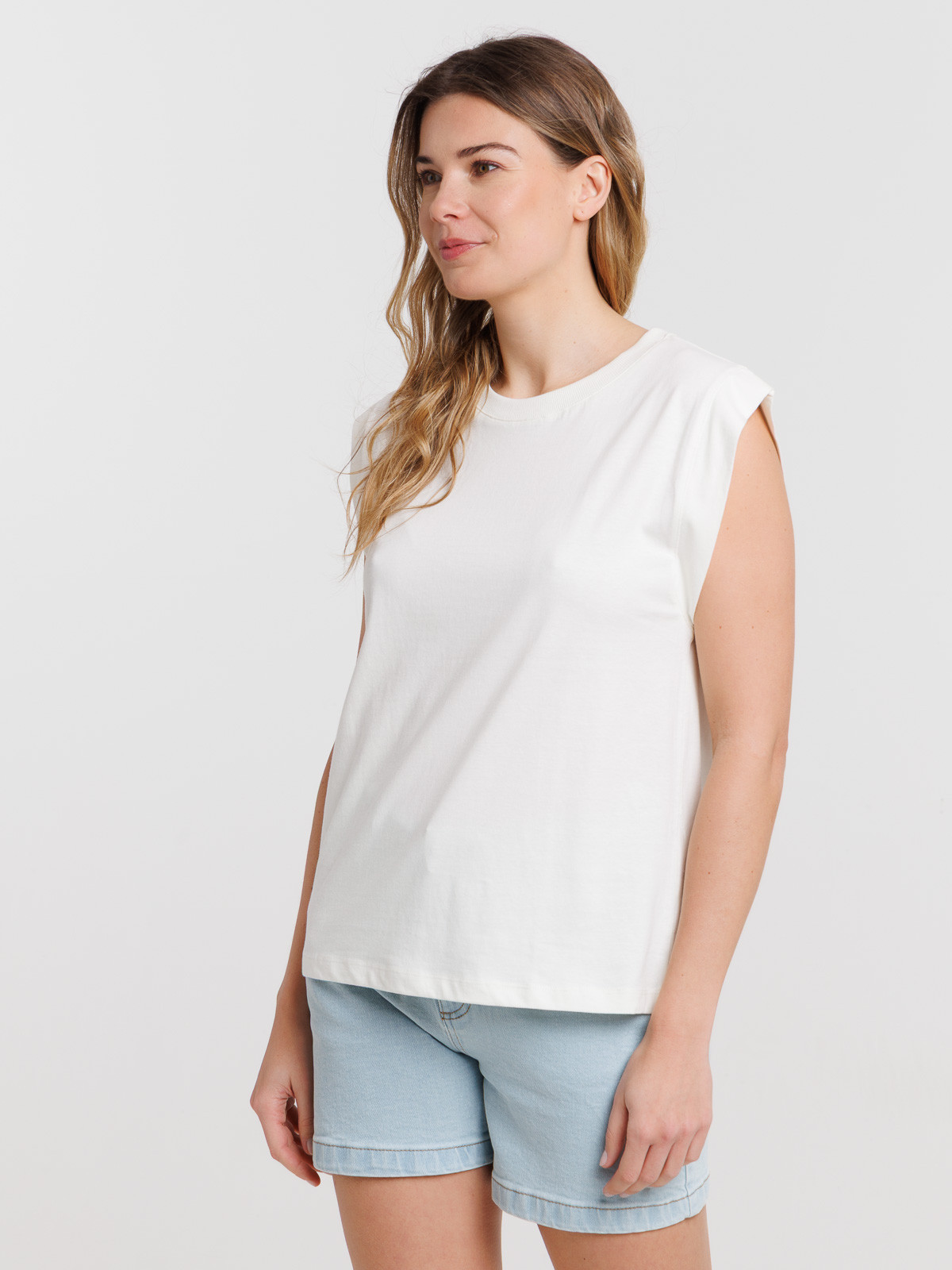 Débardeur écru col rond femme