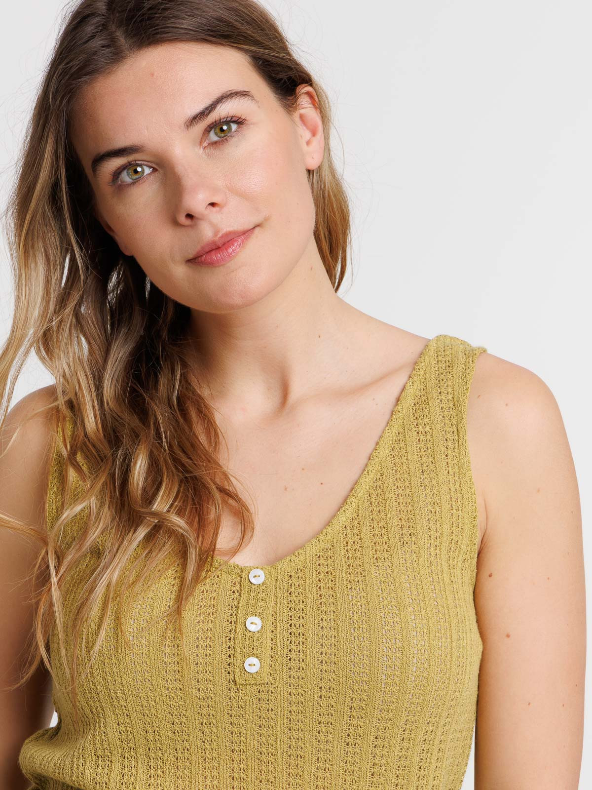 Débardeur femme olivette col boutonné