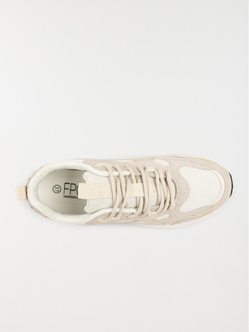 Baskets lacets femme beige...