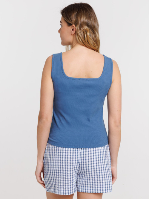 Débardeur côtelé femme bleu...