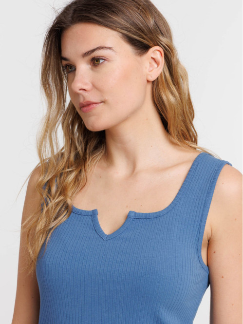 Débardeur côtelé femme bleu...