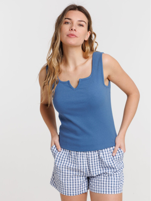 Débardeur côtelé femme bleu...