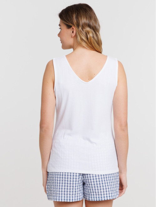 Débardeur blanc col V boutons femme Débardeur blanc col V boutons femme