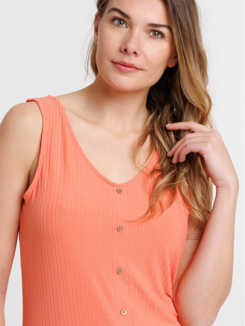 Débardeur corail col V boutons femme Débardeur corail col V boutons femme