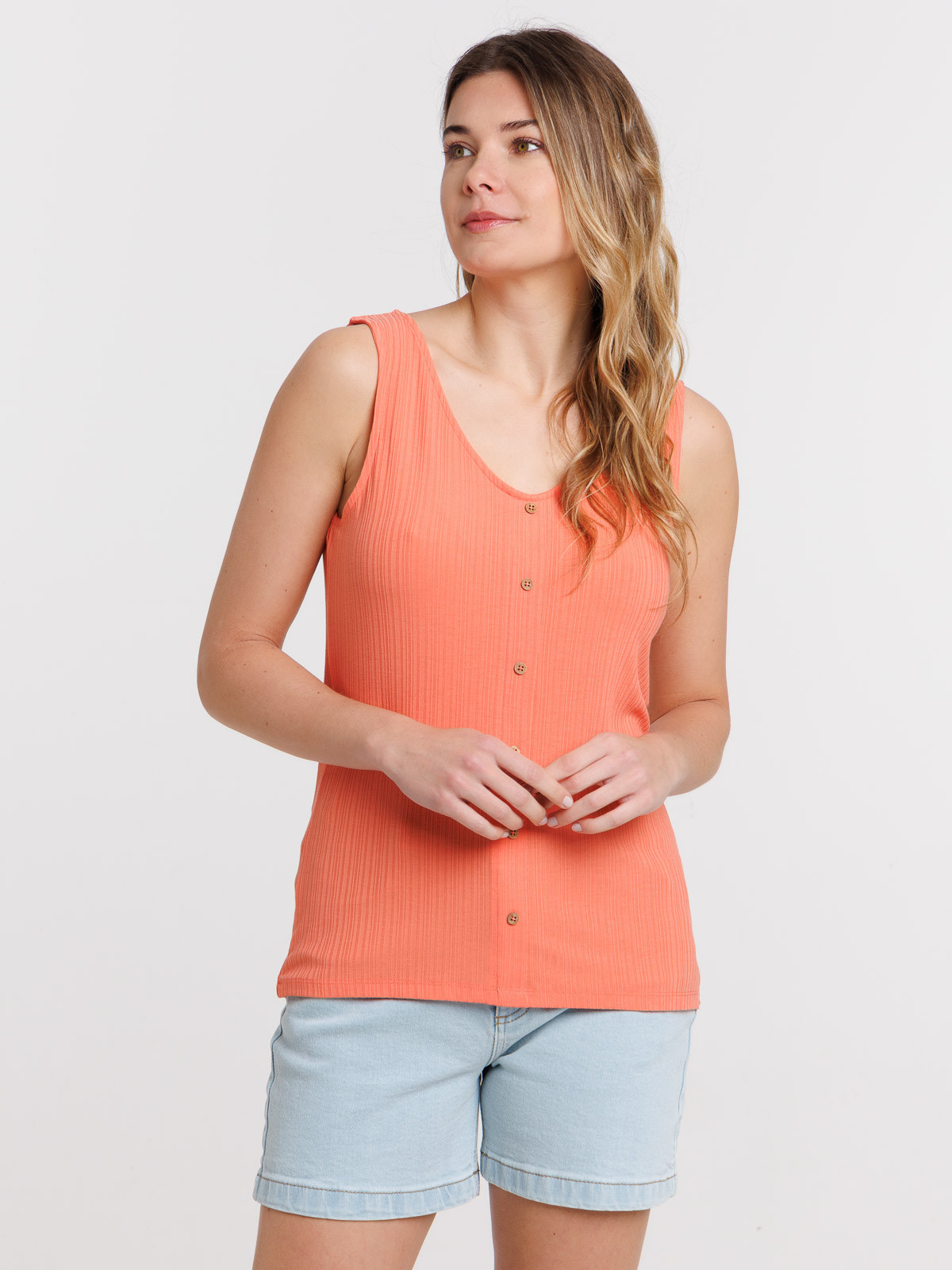 Débardeur corail col V boutons femme Débardeur corail col V boutons femme