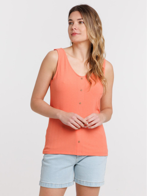 Débardeur corail col V boutons femme Débardeur corail col V boutons femme