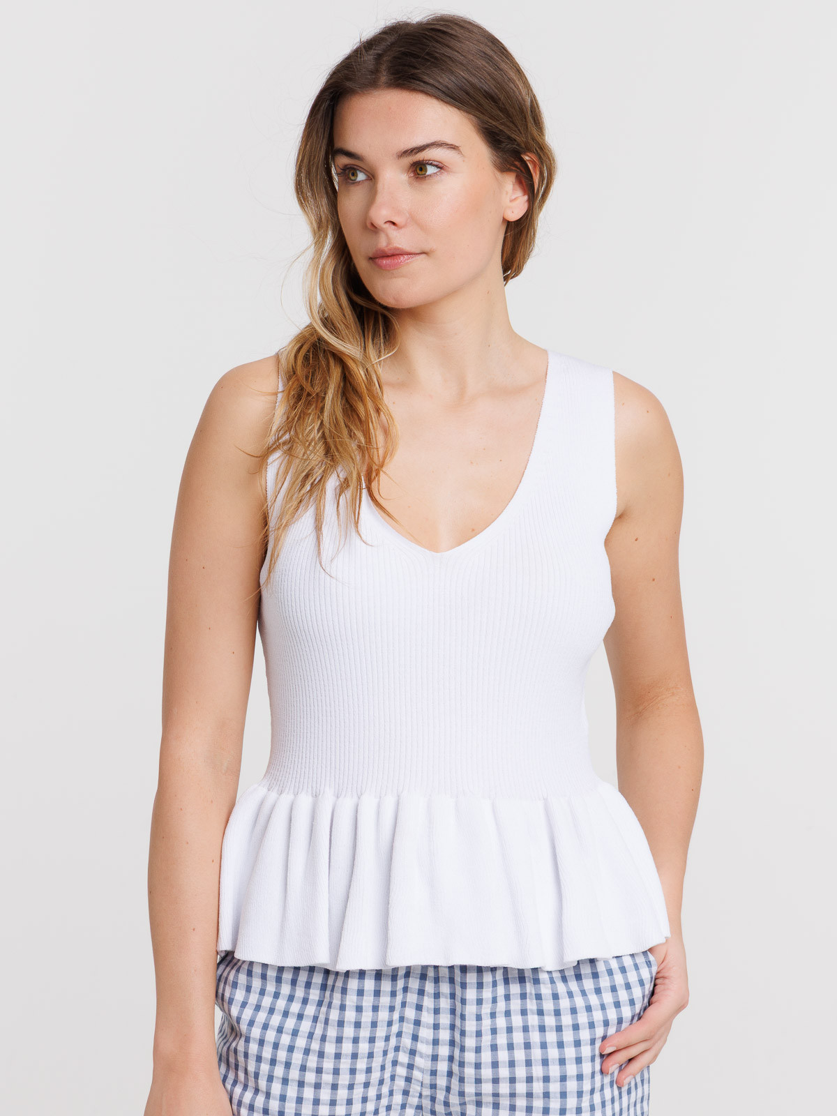Débardeur femme blanc coupe basque