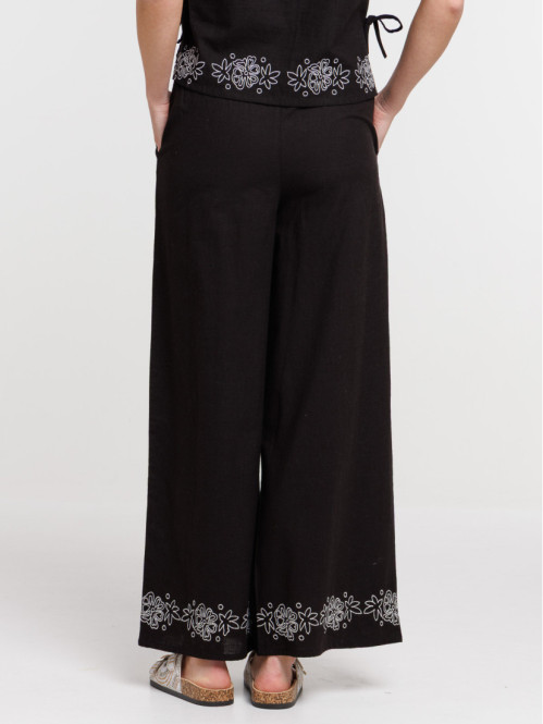 Pantalon femme noir fleurs...